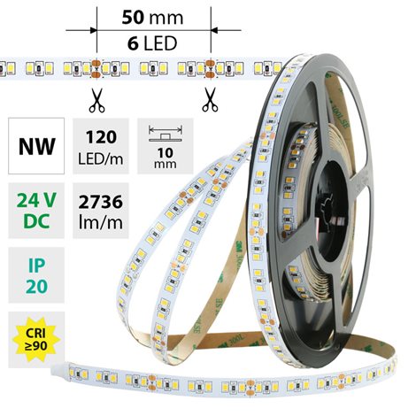 ML-126.704.60.0 LED pásek SMD2835 NW, 120LED/m, 28,8W/m, DC 24V, 2736lm/m, CRI90, IP20, 10mm, 5m