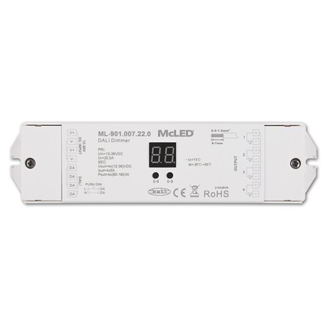 ML-901.007.22.0 DALI přijímač pro RGBW, CCT, DIM, funkce push-dim, výstup 4x5A, 4 adresy