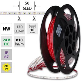 ML-126.007.90.2 LED pásek SMD2835 NW, 120LED/m, 9,6W/m, DC 24V, 810lm/m, CRI90, IP67, 10mm, 50m