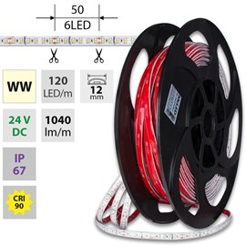 ML-126.013.90.2 LED pásek SMD2835 WW, 120LED/m, 14W/m, DC 24V, 1040lm/m, CRI90, IP67, 12mm, 50m