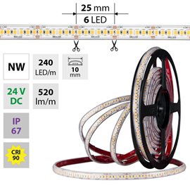 ML-126.033.90.0 LED pásek SMD2835 NW, 240LED/m, 6W/m, DC 24V, 520lm/m, CRI90, IP67, 10mm, 5m