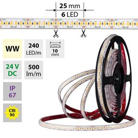 ML-126.034.90.2 LED pásek SMD2835 WW, 240LED/m, 6W/m, DC 24V, 500lm/m, CRI90, IP67, 10mm, 50m