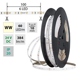 ML-126.873.60.2 LED pásek SMD2835 WW, 60LED/m, 4,8W/m, DC 24V, 384lm/m, CRI90, IP20, 10mm, 50m