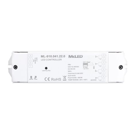 ML-910.041.22.0 RF přijímač - řízení jasu, CCT, RGBW, 4 kanály, 4x 5A, 12-36V