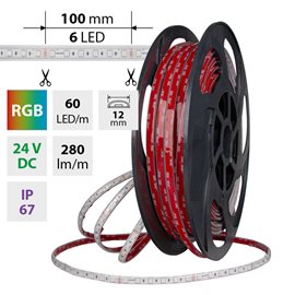 ML-128.006.90.2 LED pásek SMD5050 RGB, 60LED/m, 8W/m, DC 24V, 280lm/m, IP67, 12mm, 50m