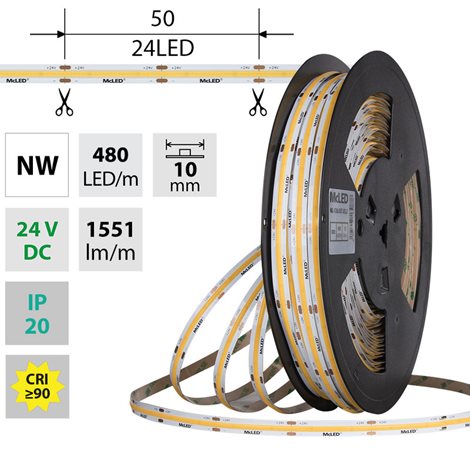 ML-126.057.83.2 LED pásek COB NW, 480LED/m, 15W/m, DC 24V, 1551lm/m, CRI90, IP20, 10mm, 50m