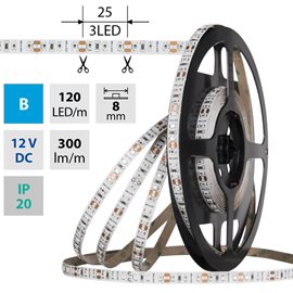 ML-121.836.60.0 LED pásek SMD2835 B, 120LED/m, 9,6W/m, DC 12V, 300lm/m, IP20, 8mm, 5m