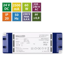 ML-732.072.11.1 Napájecí zdroj 60W, DC24V/2,5A, IP20, plastové provedení se svorkovnicí