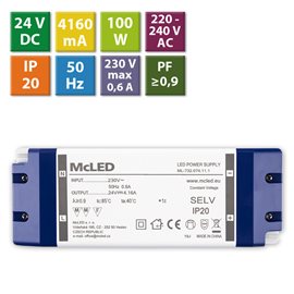 ML-732.074.11.1 Napájecí zdroj 100W, DC24V/4,16A, IP20, plastové provedení se svorkovnicí