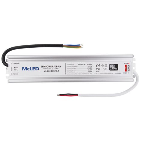 ML-732.088.45.1 Napájecí zdroj 150W, DC24V/6,25A, IP67, hliníkové provedení 1
