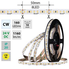 ML-126.016.90.0 LED pásek SMD2835 CW, 160LED/m, 9W/m, DC 24V, 1160lm/m, CRI90, IP20, 10mm, 5m