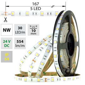 ML-126.674.60.0 LED pásek SMD5050 NW, 30LED/m, 8,5W/m, 554lm/m, IP54, DC 24V, 10mm, 5m