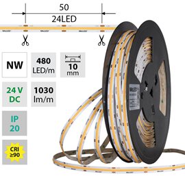 ML-126.054.83.2 LED pásek COB NW, 480LED/m, 10W/m, DC 24V, 1030lm/m, CRI90, IP20, 10mm, 50m