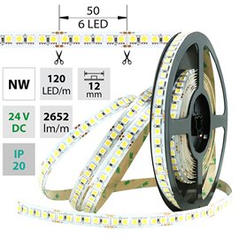 ML-126.671.60.0 LED pásek SMD5050 NW, 120LED/m, 28,8W/m, 2652lm/m, IP20, DC 24V, 12mm, 5m
