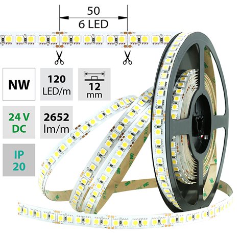 ML-126.671.60.0 LED pásek SMD5050 NW, 120LED/m, 28,8W/m, 2652lm/m, IP20, DC 24V, 12mm, 5m