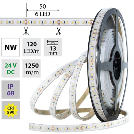 ML-126.817.60.0 LED pásek SMD2835 NW, 120LED/m, 14W/m, 1250lm/m, IP68, DC 24V, 13mm, 5m