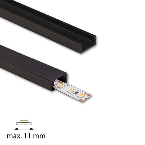ML-761.023.74.1 Přisazený hliníkový profil černý PG2 16x8mm včetně černého difuzoru 1m 1