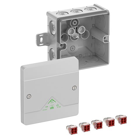 Abox 040 AB-42 Krabice na om. se svorkovnicí 5x4x4mm2 s vnějšími úchyty IP66 šedá 102x102x57mm 2