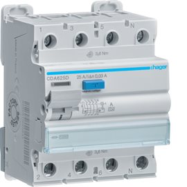 CDA625D Proudový chránič 4 pól. 25A / 0,03 A, typ A, 10 kA