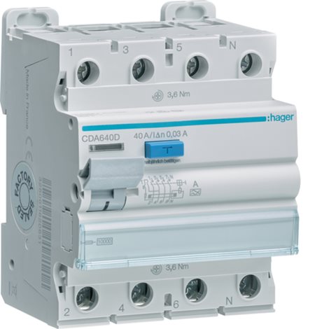 CDA640D Proudový chránič 40A 4p 0,03A A 10kA