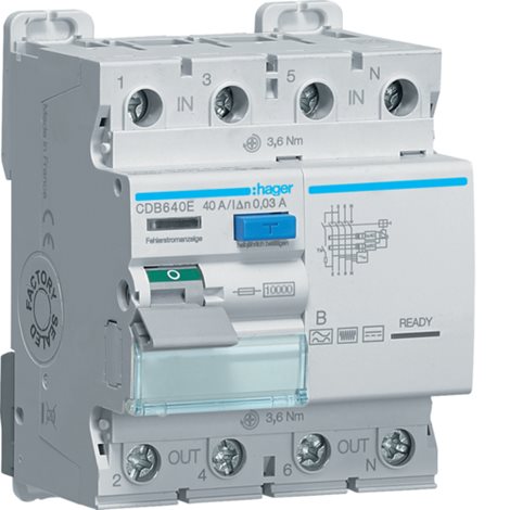 CDB640E Proudový chránič 4 pól. 40A / 0,03 A, typ B, 10 kA