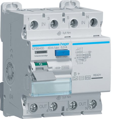 CFB640D Proudový chránič 4 pól. 40A / 0,3 A, typ B+, 10 kA