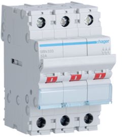 SBN333 Vypínač 3 pól. 32A, 3 moduly, svorka pro vodič 25 mm2