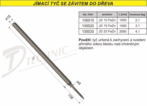JD 15 Jímací tyč se závitem do dřeva - 1500mm   2