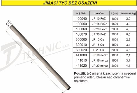 JP 20 Jímací tyč bez osazení  - 2000mm 2