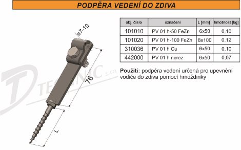 PV 01 h 50 Podpěra vedení do zdi na hmoždinku - 6x50 2