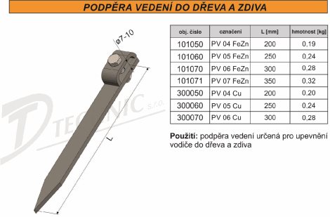 PV 06 Cu Podpěra vedení do dřeva - špička - L=300mm 2