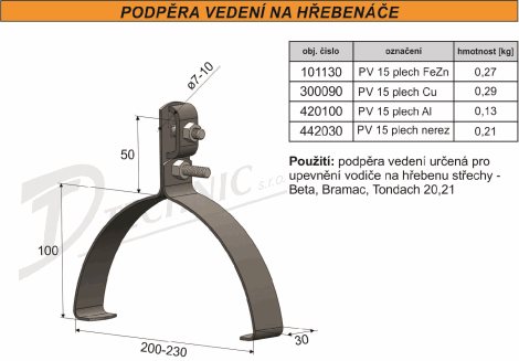 PV 15 plech Cu Podpěra vedení na hřebenáče 190-220 2