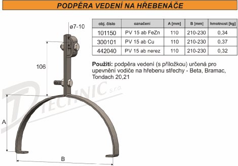PV 15ab Podpěra vedení na hřebenáče - 210-230 - s příložkou 2