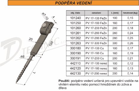 PV 17-160 Cu Podpěra vedení pro vlnitý eternit - vrut 8x160 2