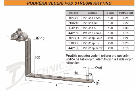 PV 22a Cu Podpěra vedení pod šindel, eternit a tašky 2
