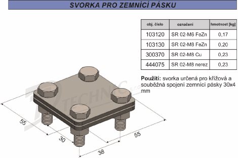 SR 02 M8 nerez V4A Svorka odbočná a spojovací pro zemnící pásku 30/3,5 2