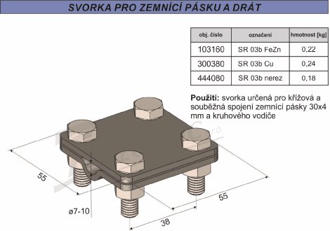 SR 03 b nerez V4A Svorka zemnící pro spojení páska-drát  2