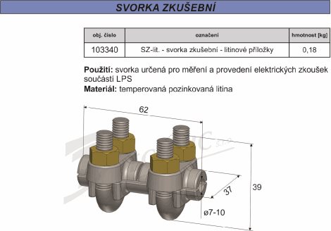 SZ - lit. Svorka zkušební - litinová s litin.  příložkami 2