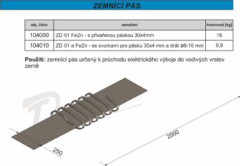 ZD 01 Zemnící pás s přivařenou páskou 30/4 - 250x2000mm 2