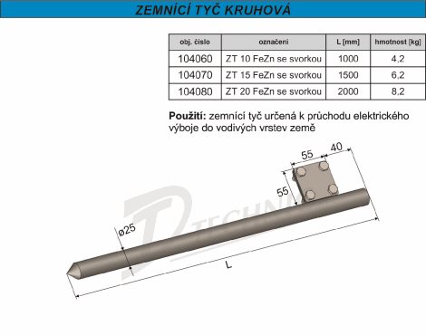 ZT 15 se svorkou Zemnící tyč se svorkou - 1500mm 2