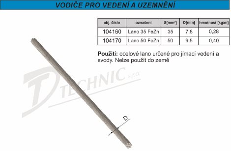 Lano 35 FeZn Ocelové lano - průřez 35 1m/0,28kg 2