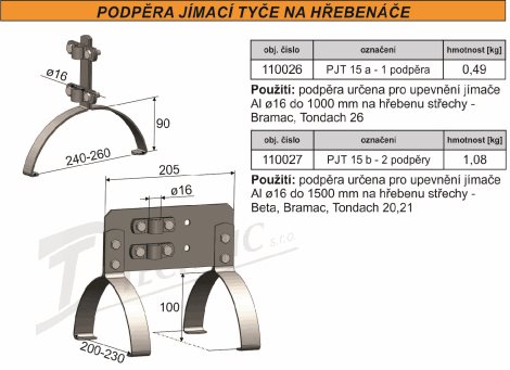 PJT 15 b Podpěra jímací tyče na hřebenáče - 2 podpěry - 200-230mm 2