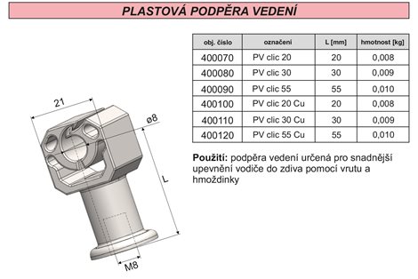 PV clic 20 Podpěra vedení do zdi i do dřeva plast 2