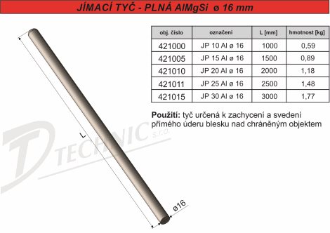JP 15 Al o 16 Jímací tyč Ø 16 AlMgSi - 1500mm 2