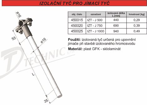 IZT-J 1000 Izolační tyč pro jímací tyč - 1000mm 2