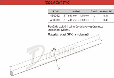 IZT - 16-1000 Izolační plastová tyč - o 16mm - 1000mm 2