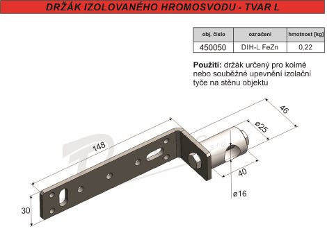 DIH-L Držák izolovaného hromosvodu-pravý úhel 2