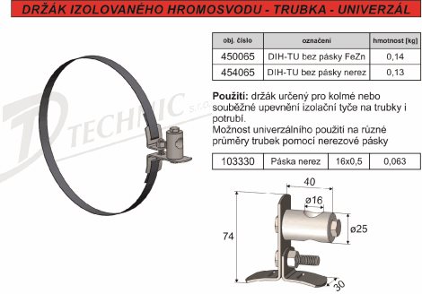 DIH-TU Držák izolovaného hromosvodu-trubka-univer 2
