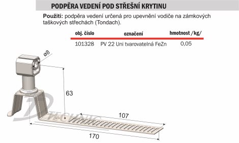 PV 22 Uni tvarov. Podpěra vedení na krytinu - univerzál tvarov. - plast. držák 4