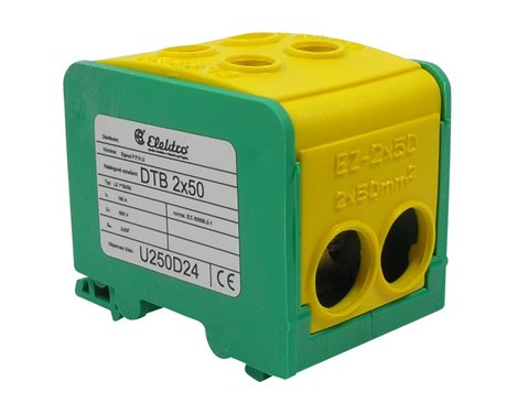 Distribuční blok DTB 2×50 žluto-zelený